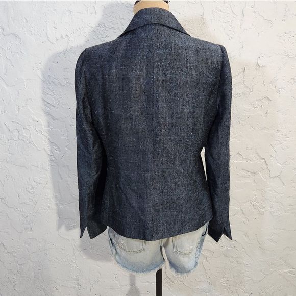 NINA MCLEMORE blue 100% textured silk blazer jacket size 6 - Picture 3 of 14